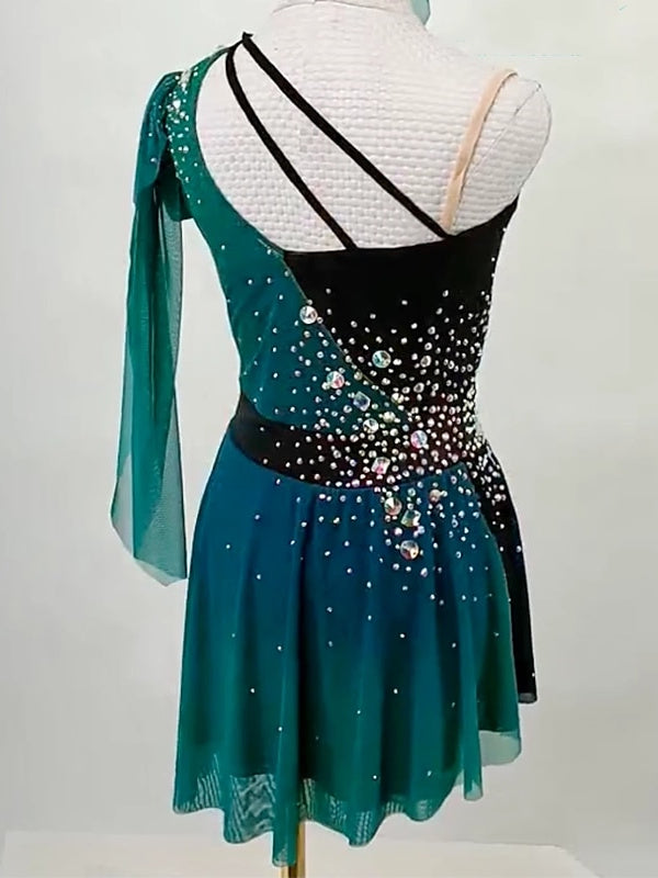 Robe de Patinage Artistique pour Femmes et Filles, Vêtements de Danse Sur Glace, Maille Élasthanne, Haute Élasticité, Manches Courtes, Robe de Patinage Sur Glace