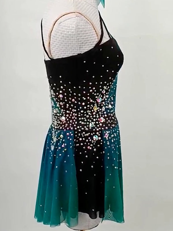 Robe de Patinage Artistique pour Femmes et Filles, Vêtements de Danse Sur Glace, Maille Élasthanne, Haute Élasticité, Manches Courtes, Robe de Patinage Sur Glace