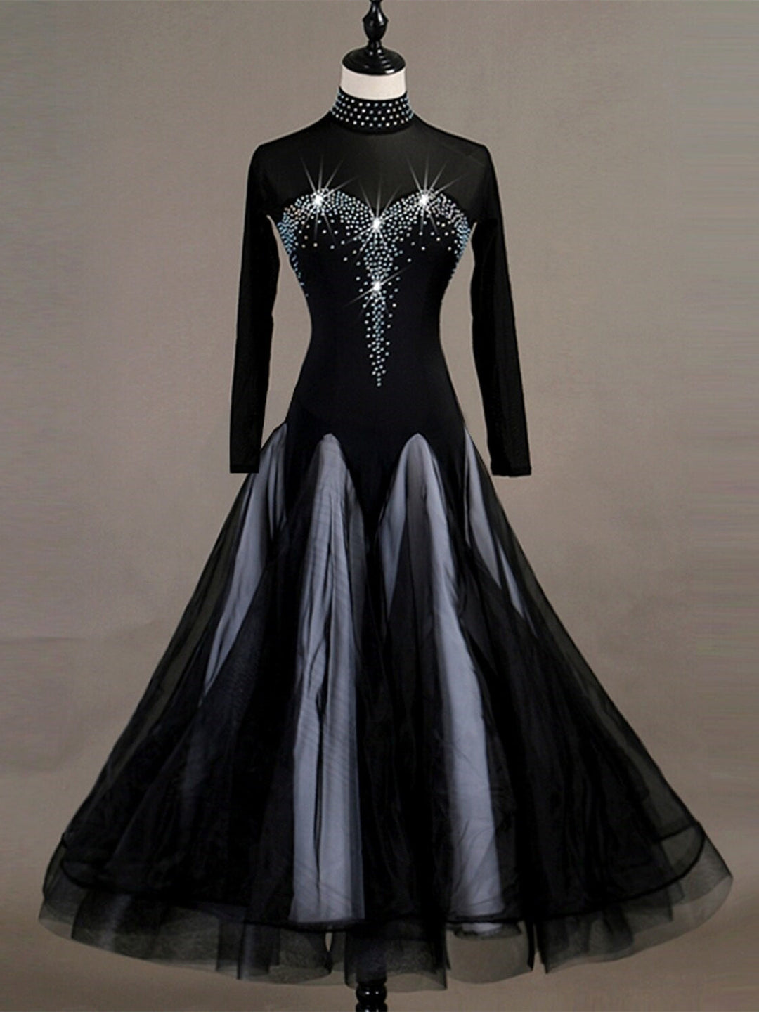 Tenue de Danse pour Femmes Robe de Danse de Salon Cristaux/Strass Entraînement pour Femmes à Manches Longues