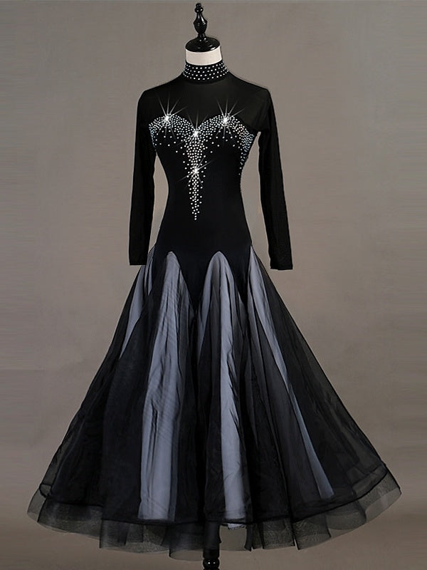 Tenue de Danse pour Femmes Robe de Danse de Salon Cristaux/Strass Entraînement pour Femmes à Manches Longues