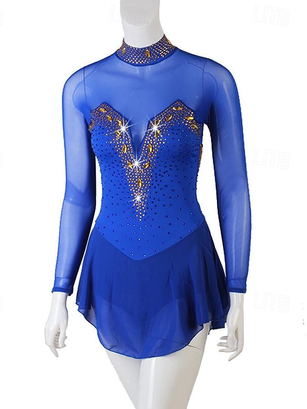 Robe De Danse Latine À Manches Longues Et Strass Pour Femme, Tenue De Performance, En Spandex Et Tulle