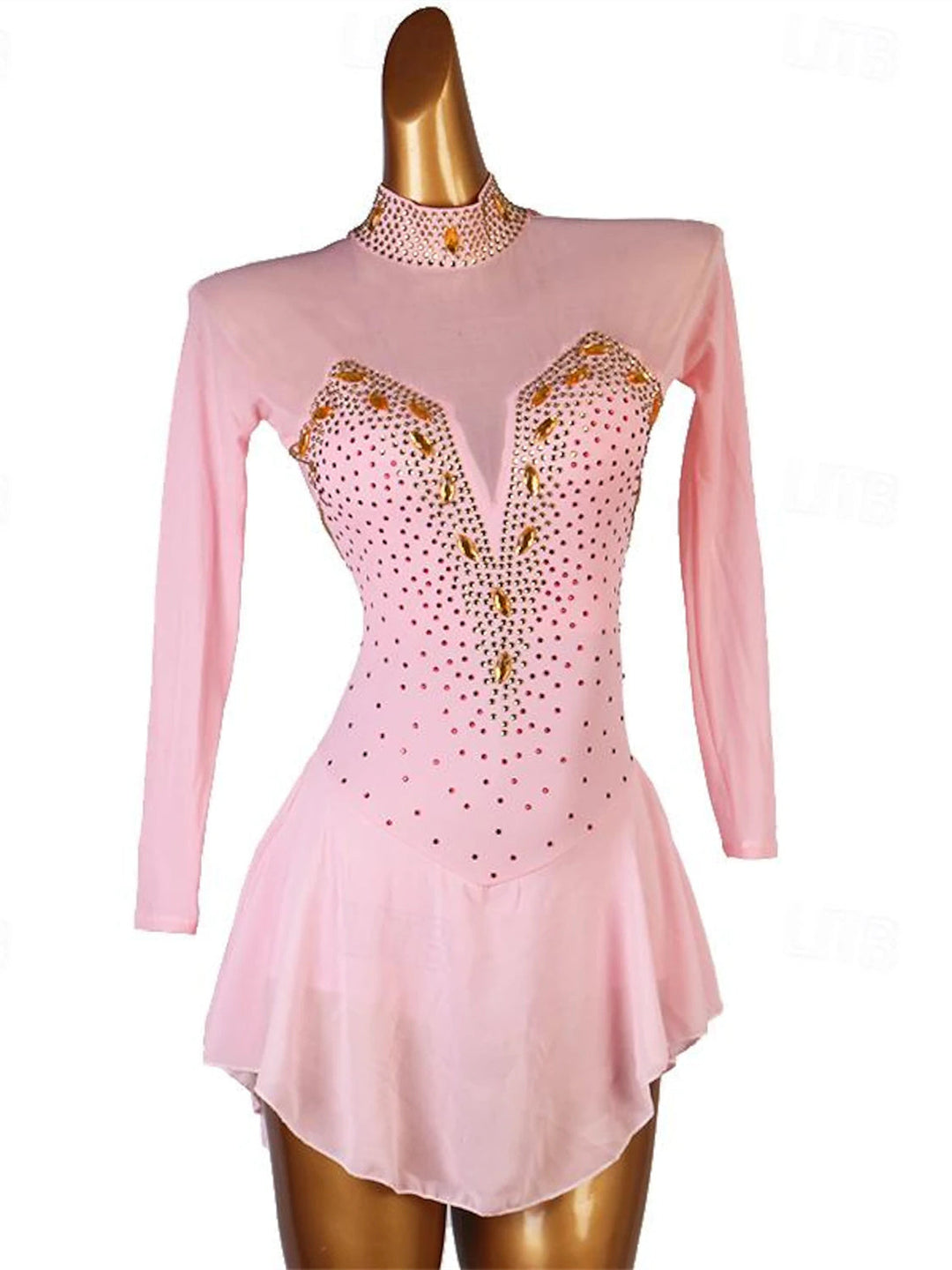Robe De Danse Latine À Manches Longues Et Strass Pour Femme, Tenue De Performance, En Spandex Et Tulle