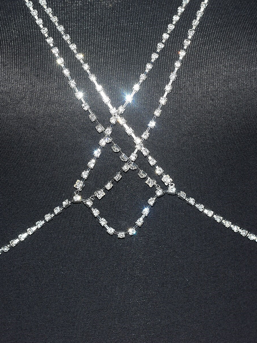 Collier D'Accessoires de Danse en Strass avec Chaîne en Métal Pailleté pour Femme, Entraînement de Performance Sans Manches, Alliage Élevé