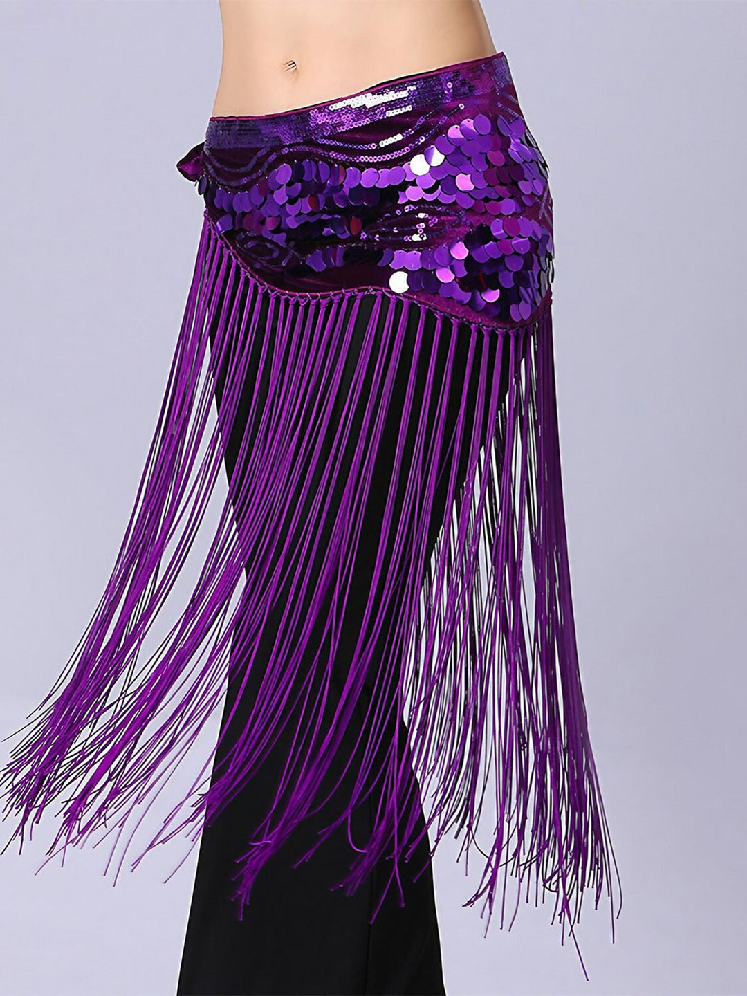 Danse Du Ventre Accessoires de Danse Ceinture Paillettes Cordon Gland Performance Entraînement Femme Haute Polyester Paillettes