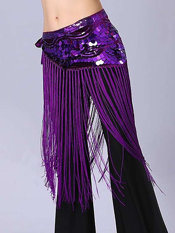 Danse Du Ventre Accessoires de Danse Ceinture Paillettes Cordon Gland Performance Entraînement Femme Haute Polyester Paillettes