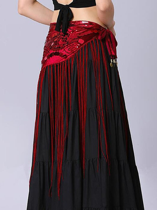 Danse Du Ventre Accessoires de Danse Ceinture Paillettes Cordon Gland Performance Entraînement Femme Haute Polyester Paillettes