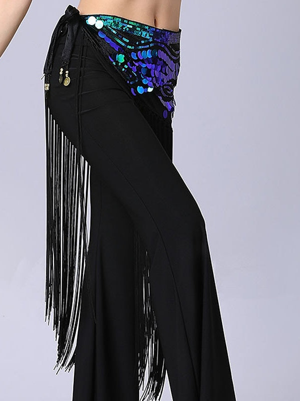 Danse Du Ventre Accessoires de Danse Ceinture Paillettes Cordon Gland Performance Entraînement Femme Haute Polyester Paillettes