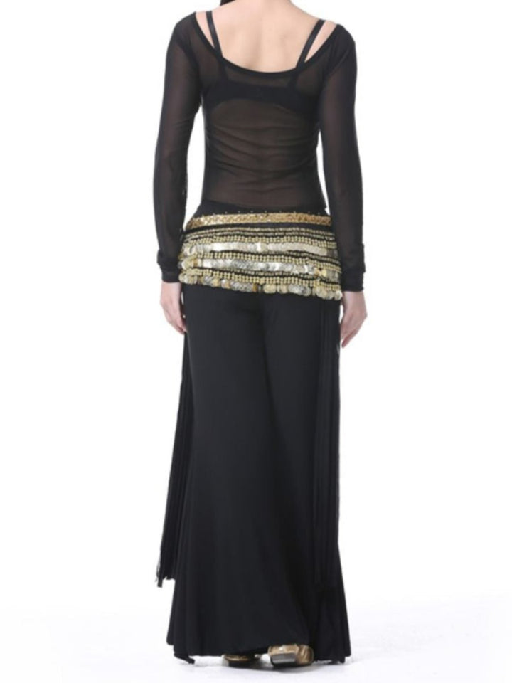 Costume de Danse Du Ventre Transparent à Manches Longues et Rondes