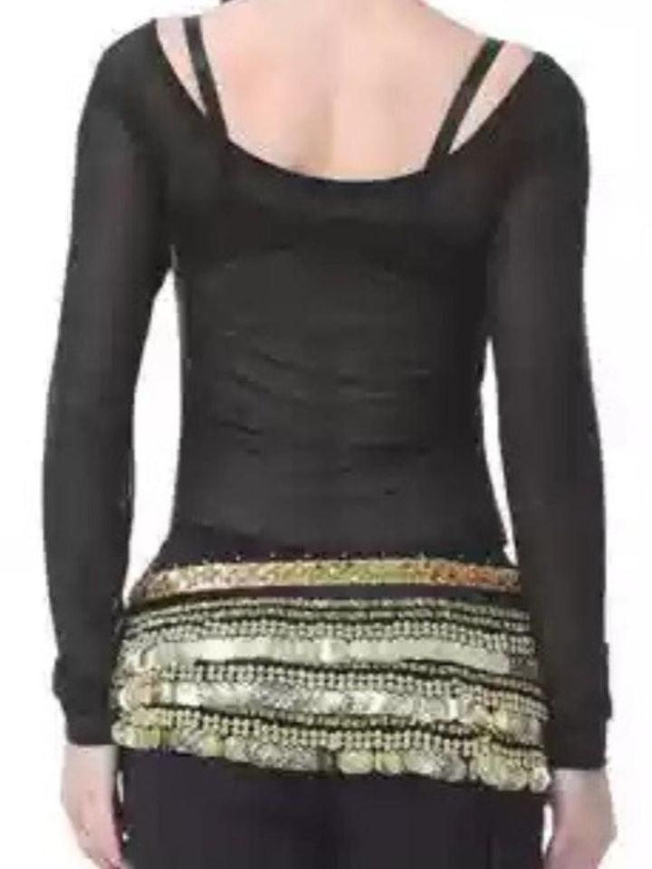 Costume de Danse Du Ventre Transparent à Manches Longues et Rondes