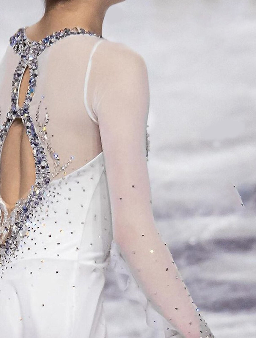 Robe de Patinage Artistique à Manches Longues pour Femmes et Filles, Tenue D'Entraînement Scintillante avec Strass