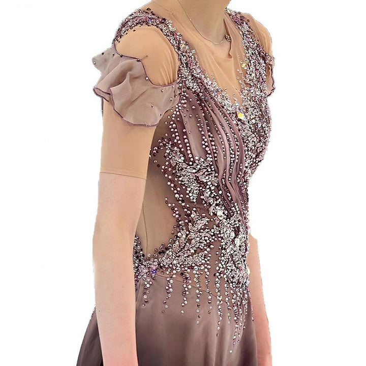 Robe de Patinage Artistique à Manches Courtes pour Femmes et Filles, Tenue D'Entraînement Scintillante pour le Patinage Sur Glace