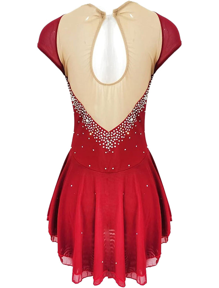 Robe D'Entraînement de Patinage Artistique à Manches Courtes pour Femmes et Filles