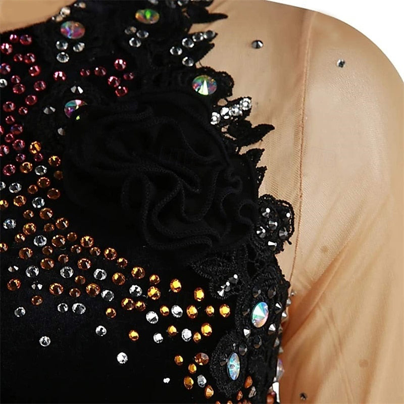 Robe de Patinage Artistique Élégante à Manches Longues pour Femmes et Filles