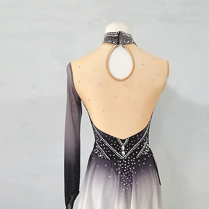 Robe D'Entraînement de Patinage Artistique à Col Montant pour Femmes et Filles, Grise et Scintillante