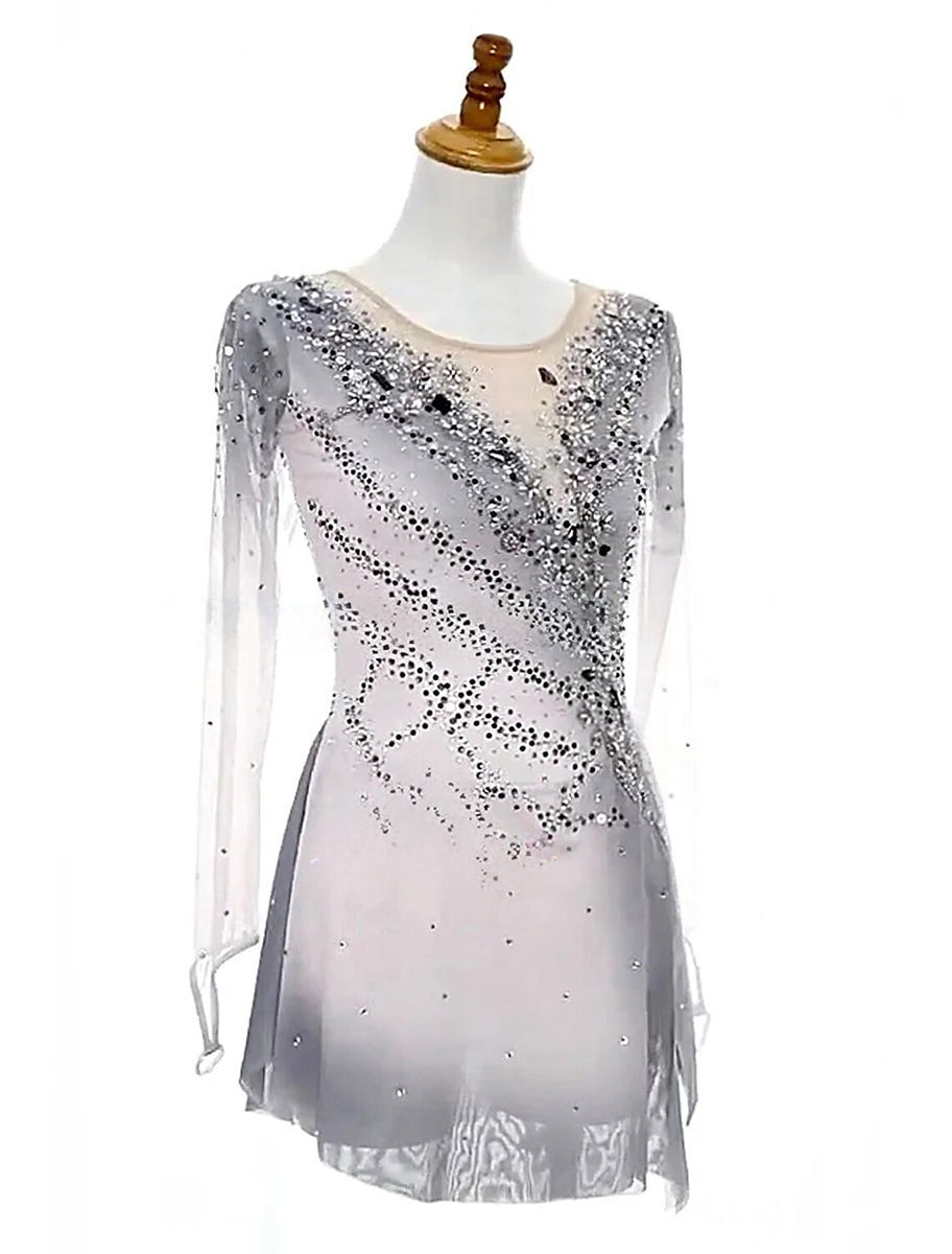 Robe D'Entraînement de Patinage Artistique à Manches Longues et Col Rond pour Femmes et Filles