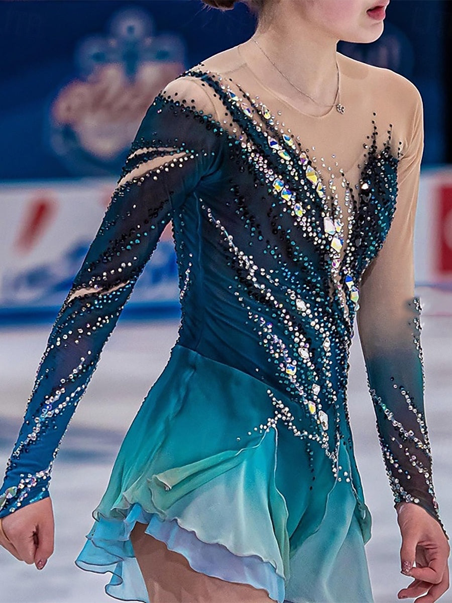 Robe D'Entraînement de Patinage Artistique à Manches Longues pour Femmes et Filles