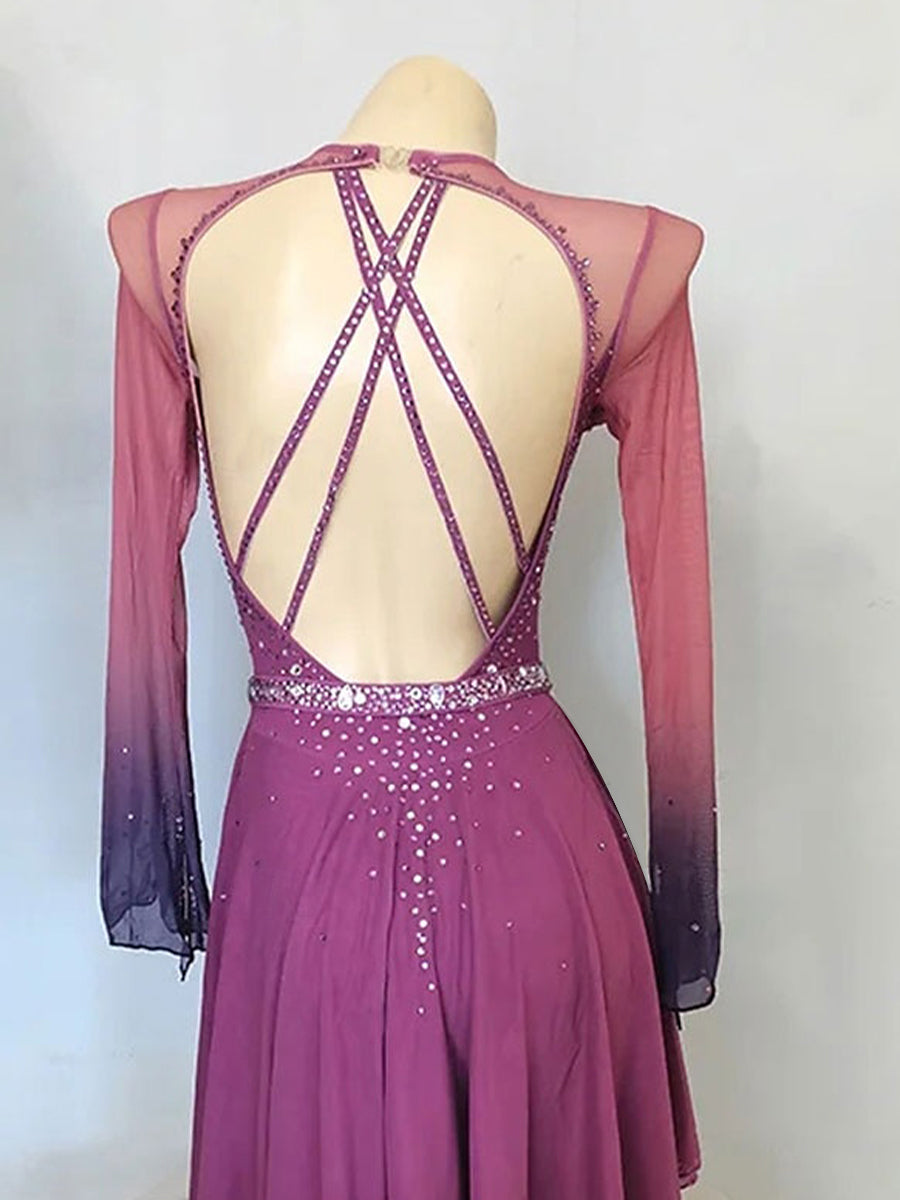 Robe D'Entraînement de Patinage Artistique à Manches Longues pour Femmes et Filles avec Fente Sur le Côté