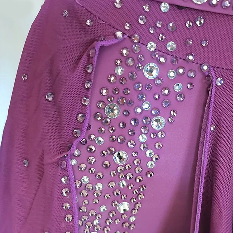 Robe D'Entraînement de Patinage Artistique à Manches Longues pour Femmes et Filles avec Fente Sur le Côté