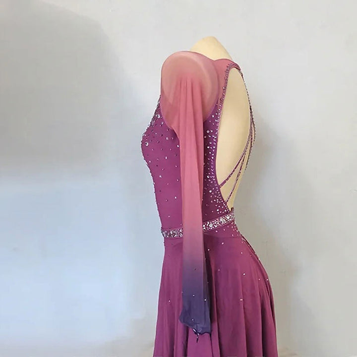 Robe D'Entraînement de Patinage Artistique à Manches Longues pour Femmes et Filles avec Fente Sur le Côté