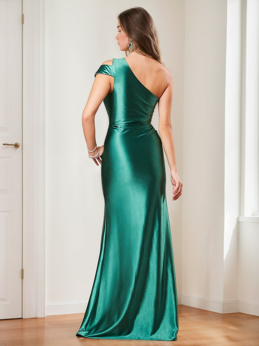 Trompette/Sirène Une Épaule Sans Manches Floor Length Ruché Robes de Demoiselle d'Honneur