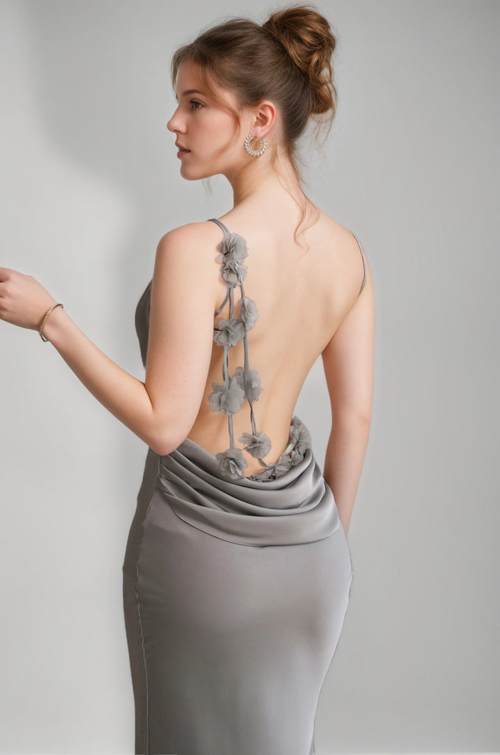 Gaine/Colonne Bretelles Spaghetti Col bénitier Dos Nu La Longueur du Sol Floral Robes de Demoiselle d'Honneur