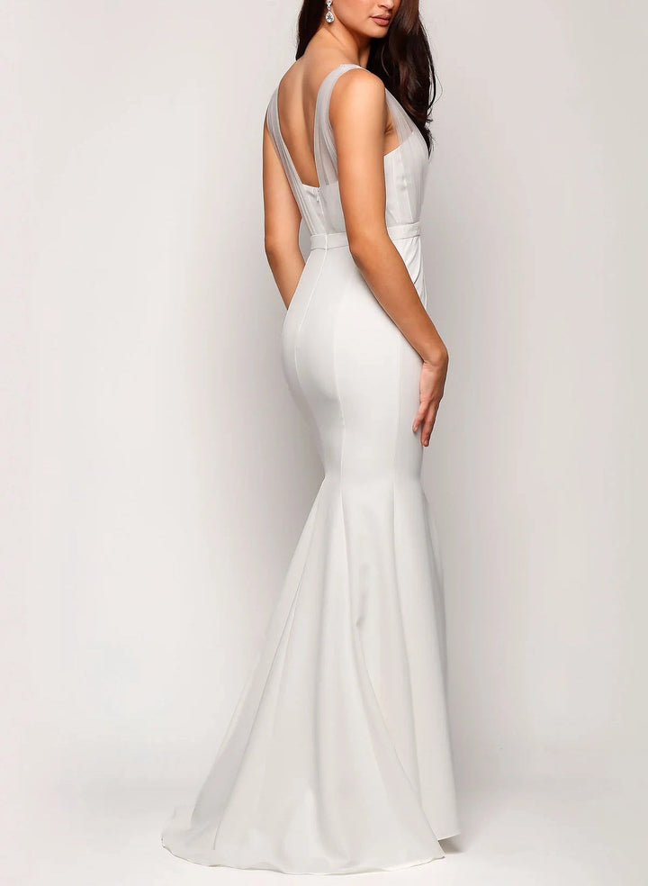 Trompette/Sirène Col en V Sans Manches Sweep Train Ruché Robes de Demoiselle d'Honneur avec Ceinture