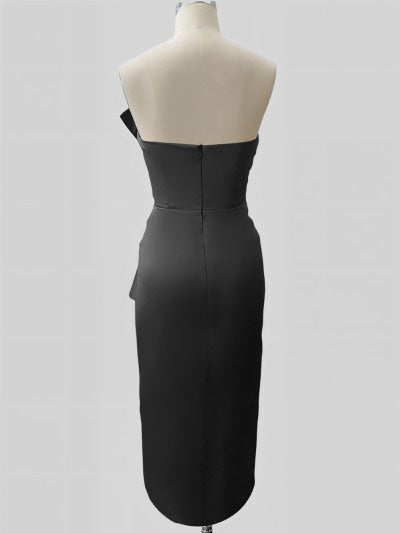 Gaine/Colonne Sans Bretelles Sans Manches Longueur de Thé Ruché Robes de Demoiselle d'Honneur avec Slit