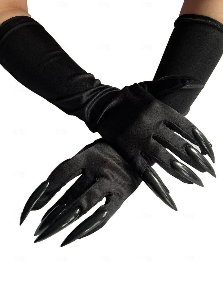 Gants Élégants et Fins de Sorcière Noire pour Accessoires de Costume de Fête Masquée D'Halloween