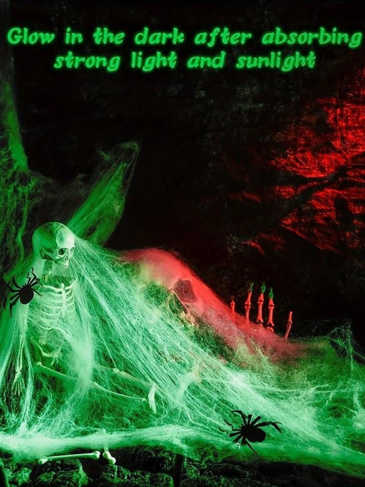 Toiles D'Araignée Extensibles Blanches Phosphorescentes pour Halloween, Accessoires de Décoration pour Fête Masquée