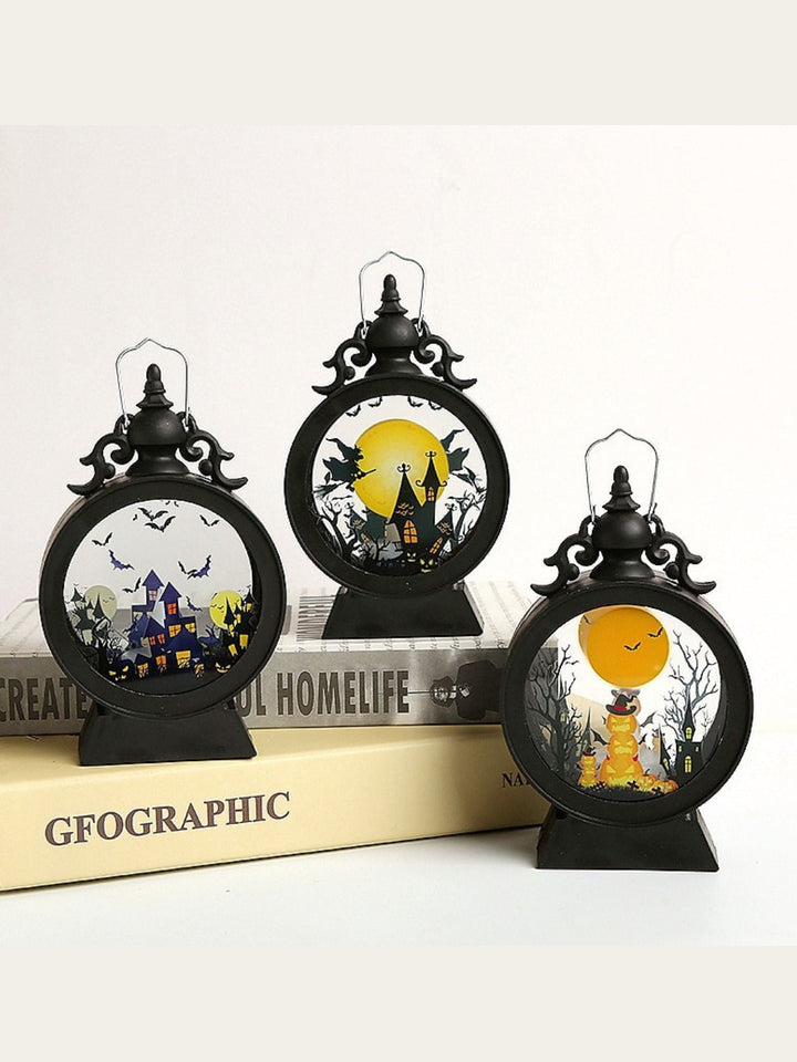 Lanterne Ronde Suspendue en Verre Rétro Noir, Accessoires de Jardin D'Halloween