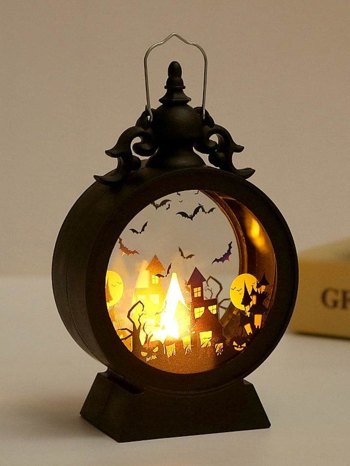 Lanterne Ronde Suspendue en Verre Rétro Noir, Accessoires de Jardin D'Halloween