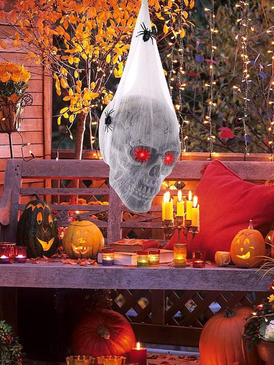 Décoration à Suspendre en Forme de Crâne et de Toile D'Araignée Aux Yeux Brillants pour Halloween