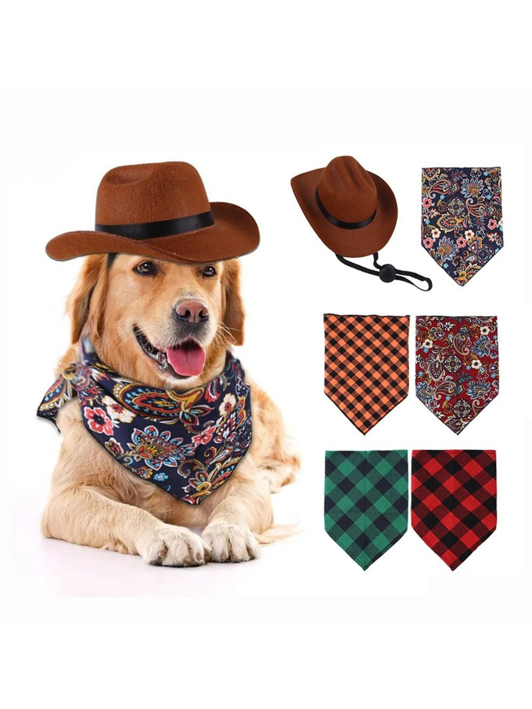 Ensemble D'Accessoires pour Animaux de Compagnie avec Chapeau de Cowboy Rétro de Style Western pour Halloween