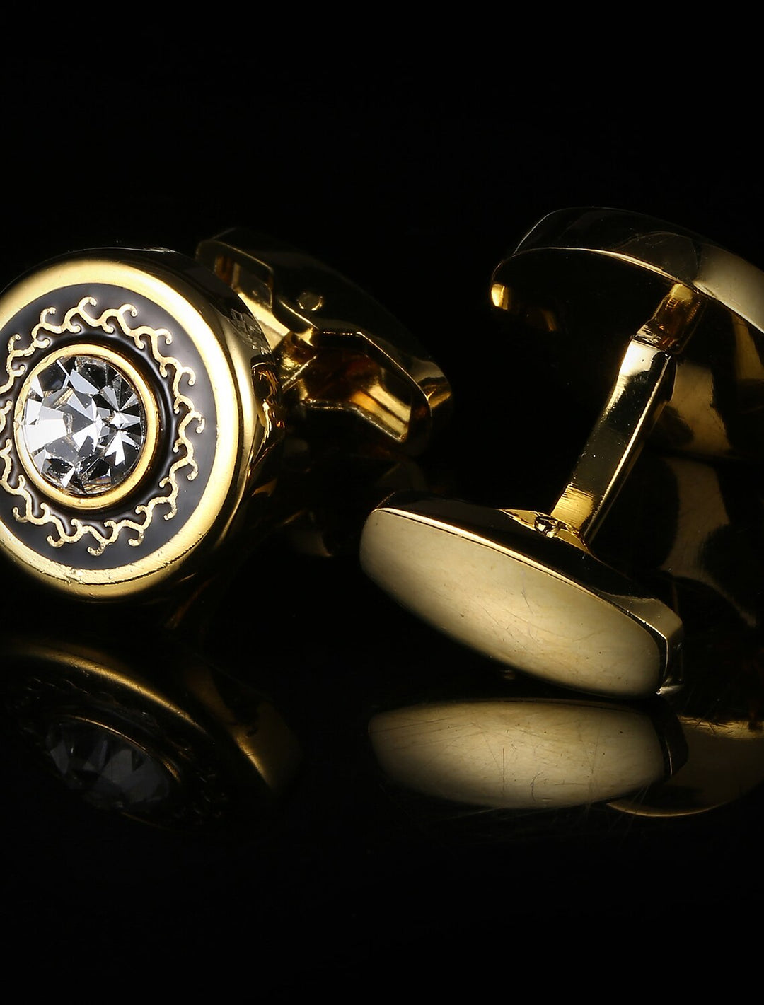 Lot De 2 Boutons De Manchette Pour Homme, Motif Géométrique Doré Avec Strass