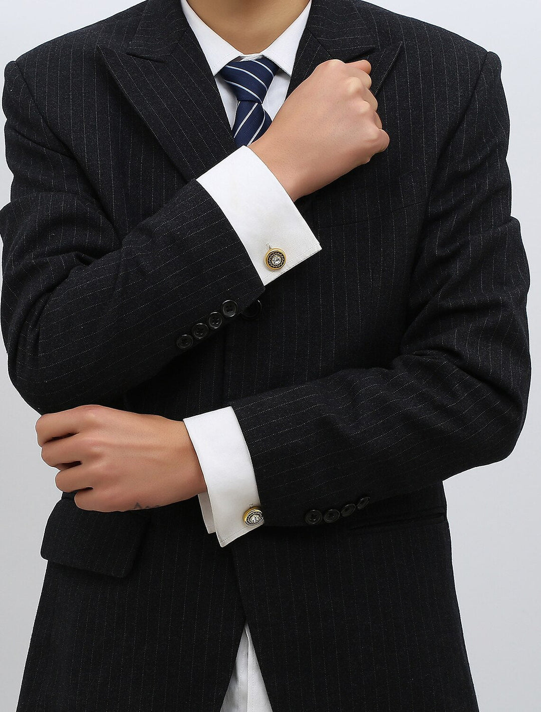 Lot De 2 Boutons De Manchette Pour Homme, Motif Géométrique Doré Avec Strass