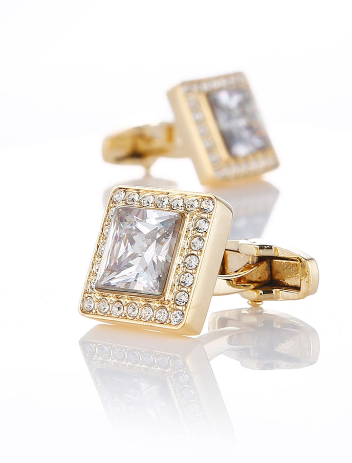 Lot De 2 Boutons De Manchette Pour Homme, Motif Géométrique Doré Avec Strass