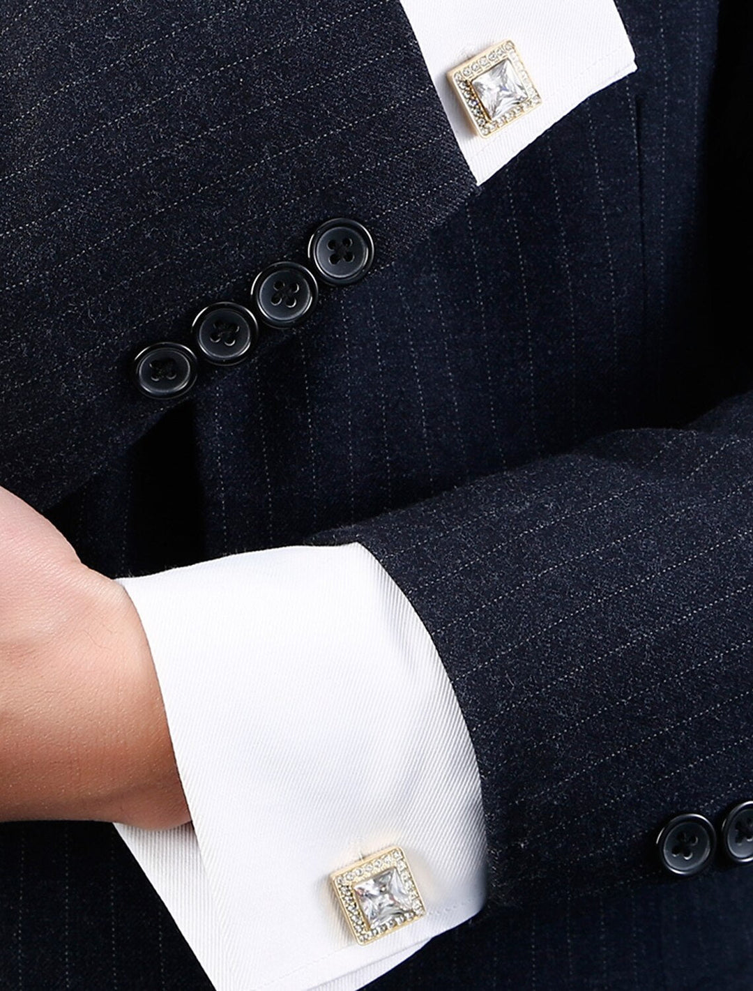 Lot De 2 Boutons De Manchette Pour Homme, Motif Géométrique Doré Avec Strass