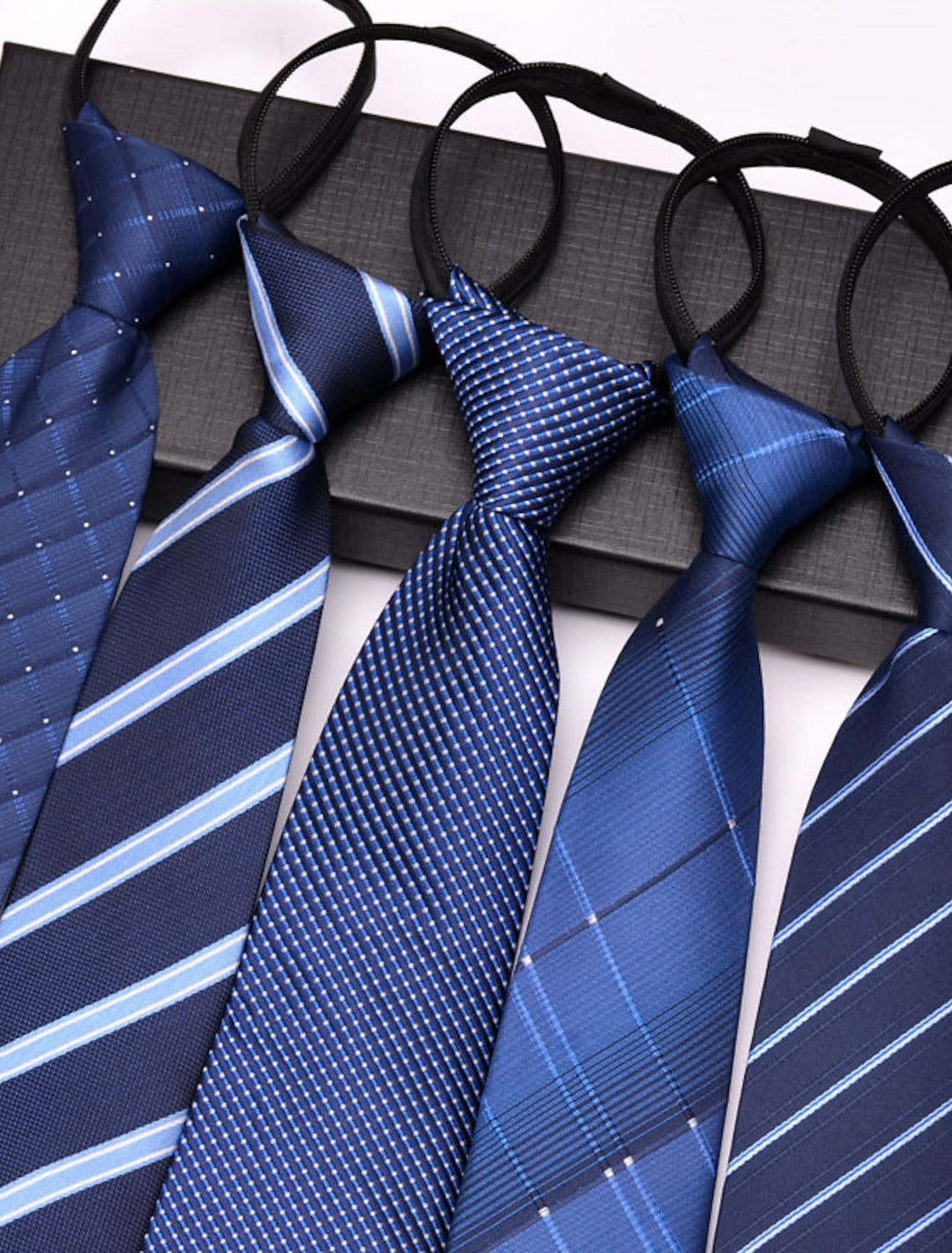 Cravate Zippée Ajustable Pour Homme à Pois, Unie Et Rayée