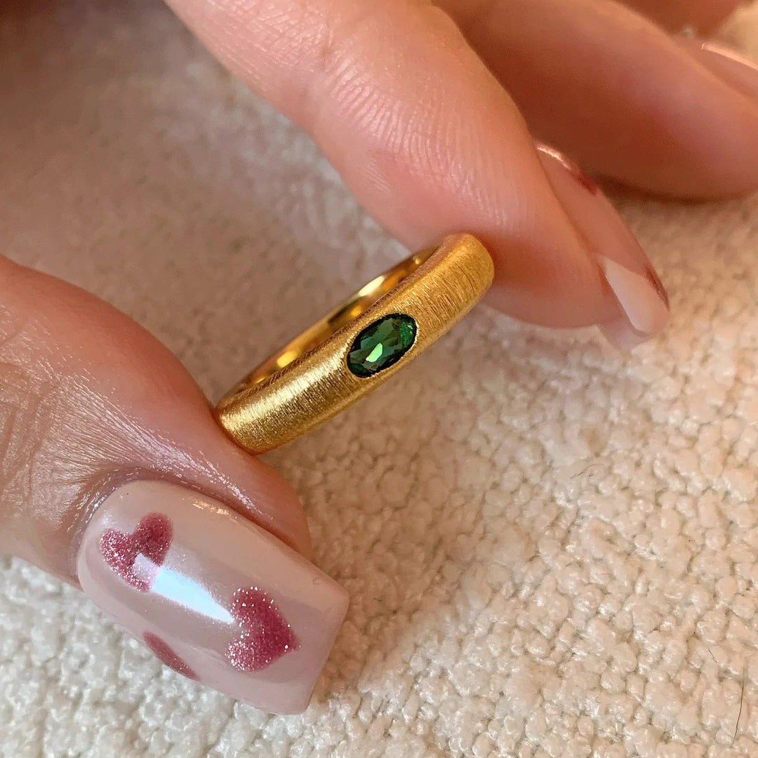 Bague Vintage En Forme De Chat Brossé Avec Barre Bicolore Émeraude