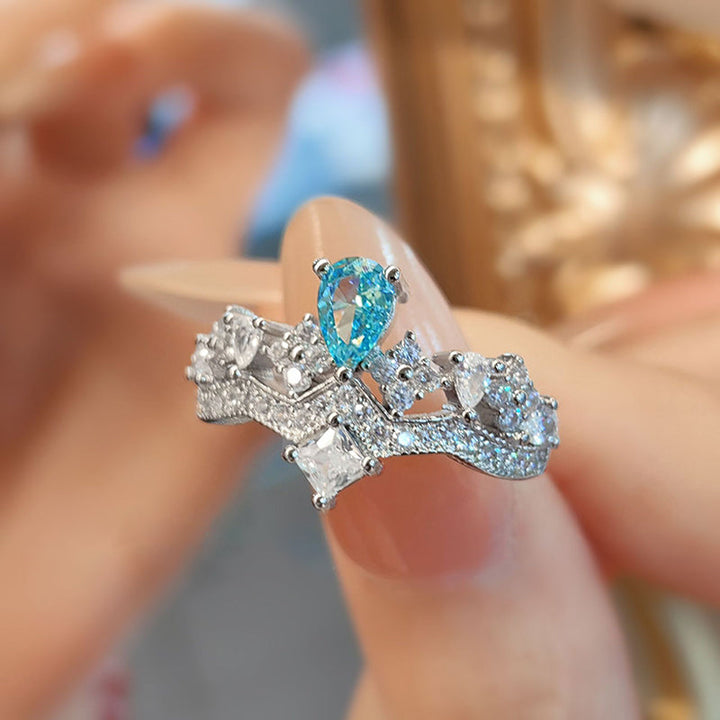 Bague Ajustable Haut De Gamme Avec Couronne En Strass Bleu