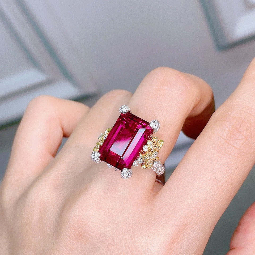 Bague Luxueuse Et Délicate En Strass Fuchsia Vintage
