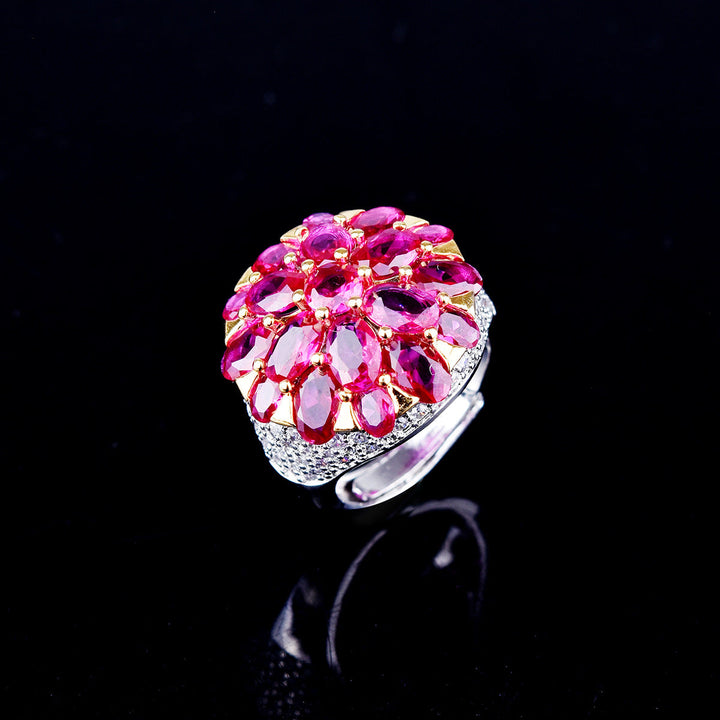 Bague Vintage Haut De Gamme En Strass Avec Fleur Conique Fuchsia