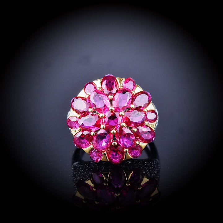 Bague Vintage Haut De Gamme En Strass Avec Fleur Conique Fuchsia