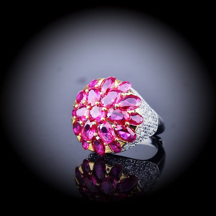 Bague Vintage Haut De Gamme En Strass Avec Fleur Conique Fuchsia