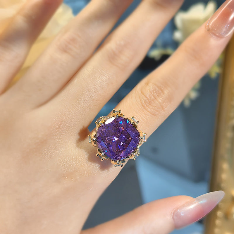 Bague De Luxe Vintage En Pierre Précieuse Avec Nid D'Oiseau Carré