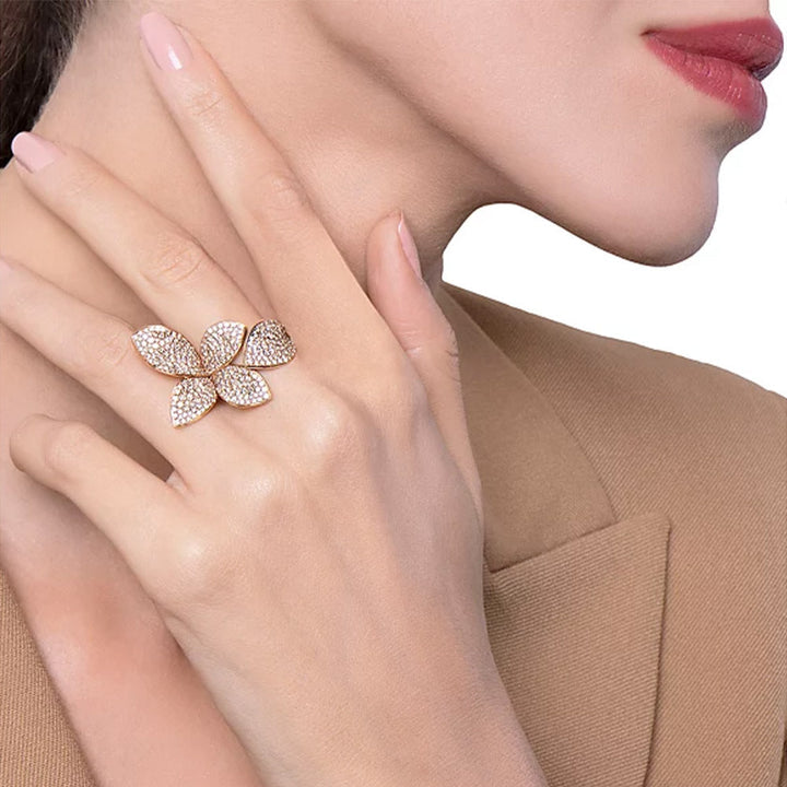 Bague Ajustable Avec Strass Et Fleur à 4 Feuilles