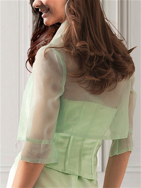 Manteaux / Vestes Élégants à Manches Mi-Longues en Organza avec Couleur Pure