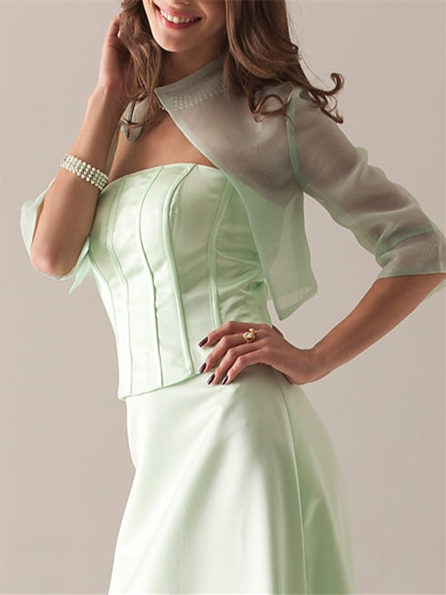 Manteaux / Vestes Élégants à Manches Mi-Longues en Organza avec Couleur Pure