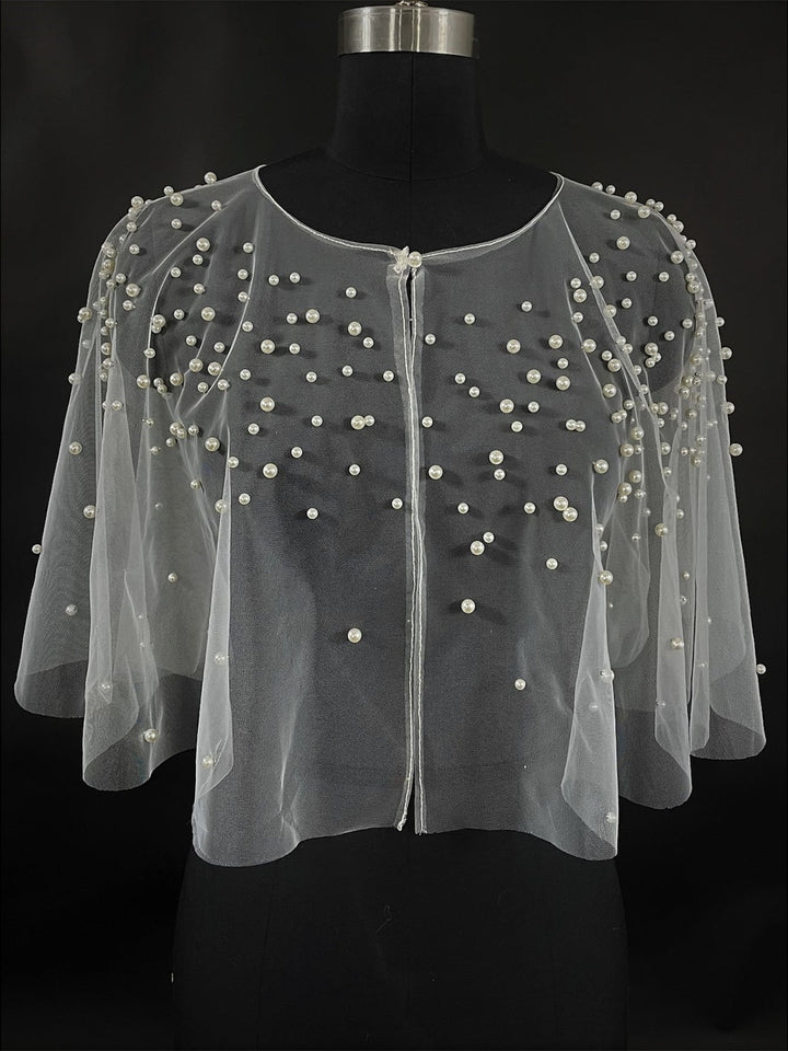 Châle/Enveloppe en Tulle Sans Manches à Paillettes pour Femme avec Protection Solaire et Perles D'Imitation