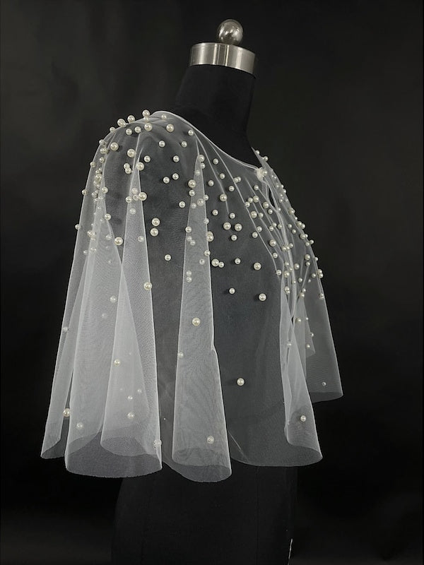 Châle/Enveloppe en Tulle Sans Manches à Paillettes pour Femme avec Protection Solaire et Perles D'Imitation
